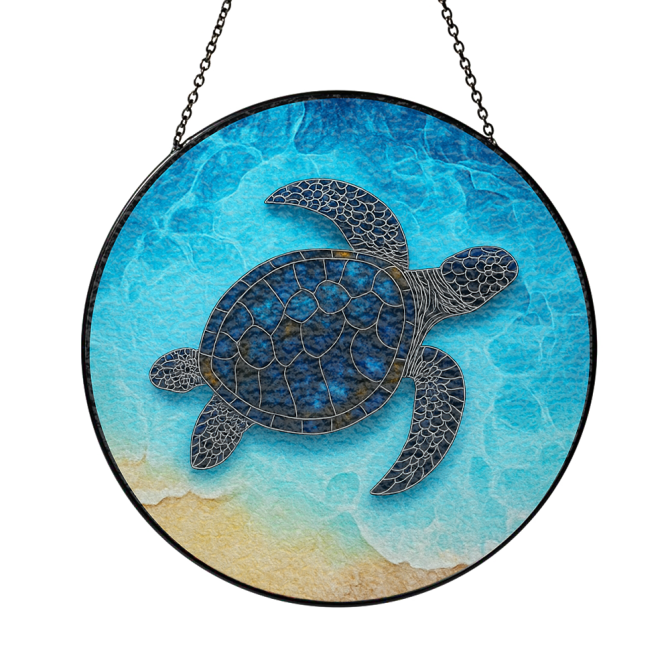 Handcrafted Sea Turtle Stained Glass Suncatcher - Ocean-Themed Window Art Decor - Image 3
