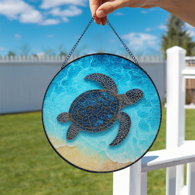 Handcrafted Sea Turtle Stained Glass Suncatcher - Ocean-Themed Window Art Decor - Image 2