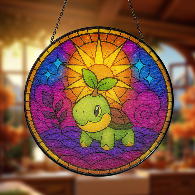 Colorful Stained Glass Suncatcher - Cute Turtle Design For Home Decor