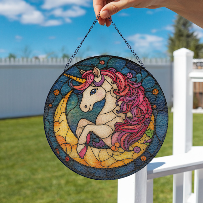 Enchanting Unicorn Stained Glass Suncatcher – Handcrafted Window Decor For Magical Home Ambiance - Image 2