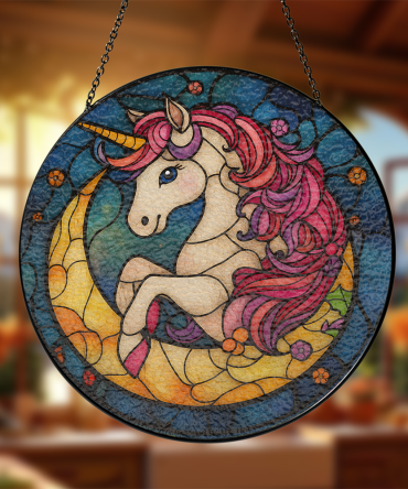 Enchanting Unicorn Stained Glass Suncatcher – Handcrafted Window Decor For Magical Home Ambiance