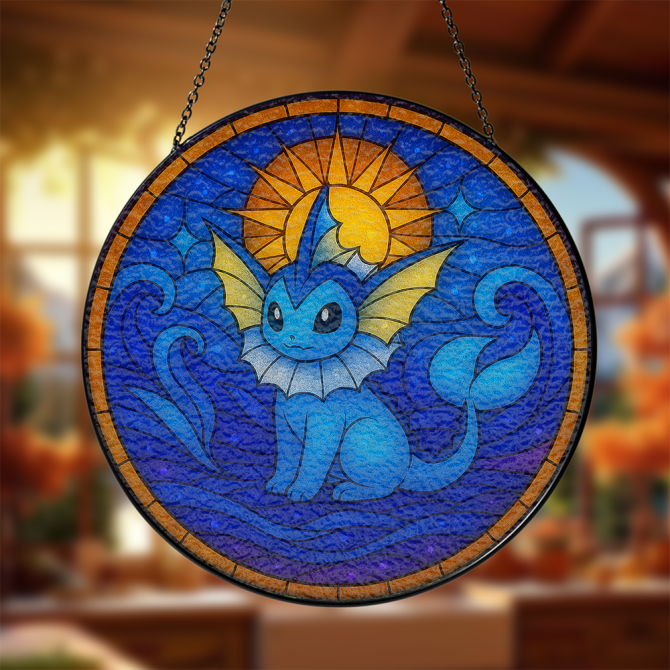 Vibrant Stained Glass Sun Catcher - Blue Creature Design For Home Decor