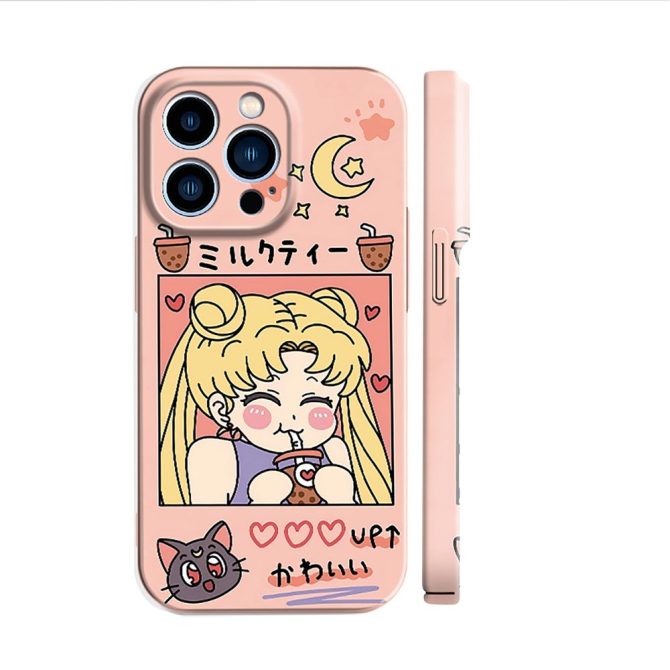 Sailor Moon Trendy Pink Anime Bubble Tea Phone Case - Cute Cartoon Design For Iphone - Image 2