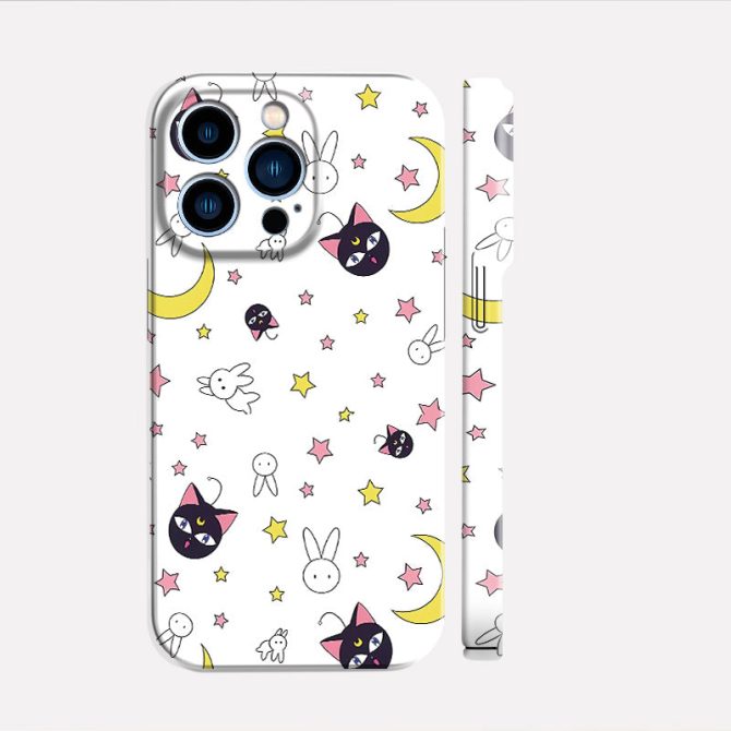 Adorable Cat & Bunny Iphone Case - Cute Starry Night Design - Protective & Stylish Cover - Image 2