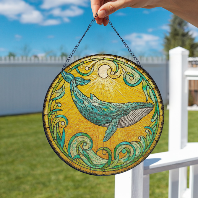 Stunning Whale Stained Glass Suncatcher – Ocean-Themed Window Art For Home Decor - Image 2