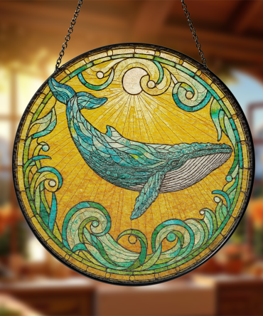 Stunning Whale Stained Glass Suncatcher – Ocean-Themed Window Art For Home Decor