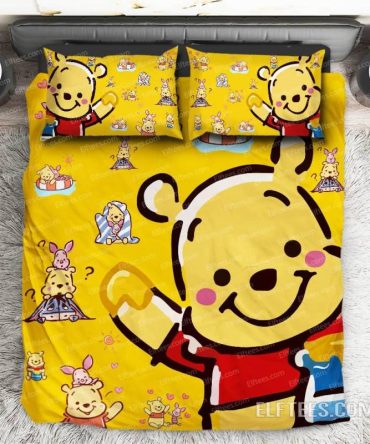 Cozy Cartoon Bear Bedding Set - Kids Twin/Queen Size - Bright Yellow Comforter With Pillowcases