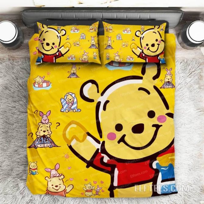 Cozy Cartoon Bear Bedding Set - Kids Twin/Queen Size - Bright Yellow Comforter With Pillowcases