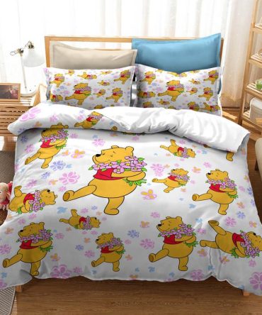 Cozy Winnie Bear Floral Bedding Set - Cartoon Kids Comforter & Pillowcase
