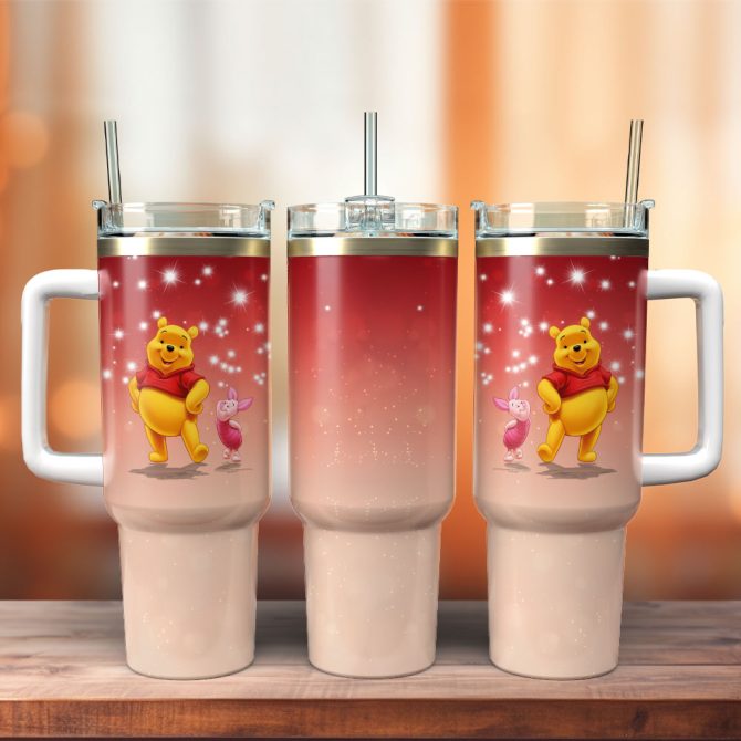 Charming Bear & Piglet Tumbler – Insulated Travel Mug With Handle & Straw – 20Oz