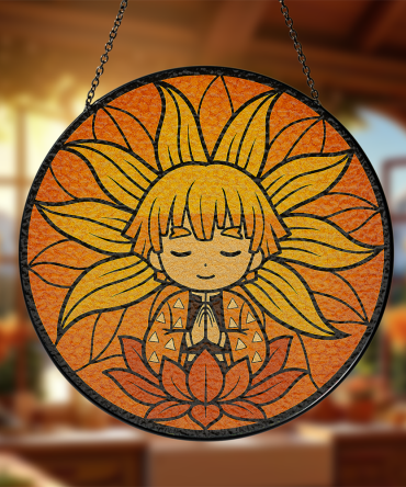 Zenitsu Sunflower Stained Glass Suncatcher – Handmade Meditation Decor For Home & Garden