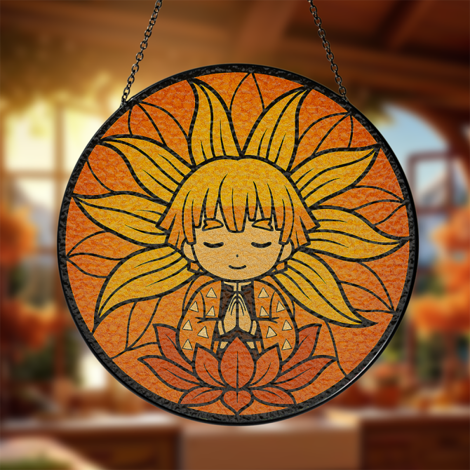 Zenitsu Sunflower Stained Glass Suncatcher – Handmade Meditation Decor For Home & Garden