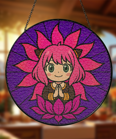 Vibrant Anime Girl Art Hanging - Japanese Style Stained Glass Window Decor