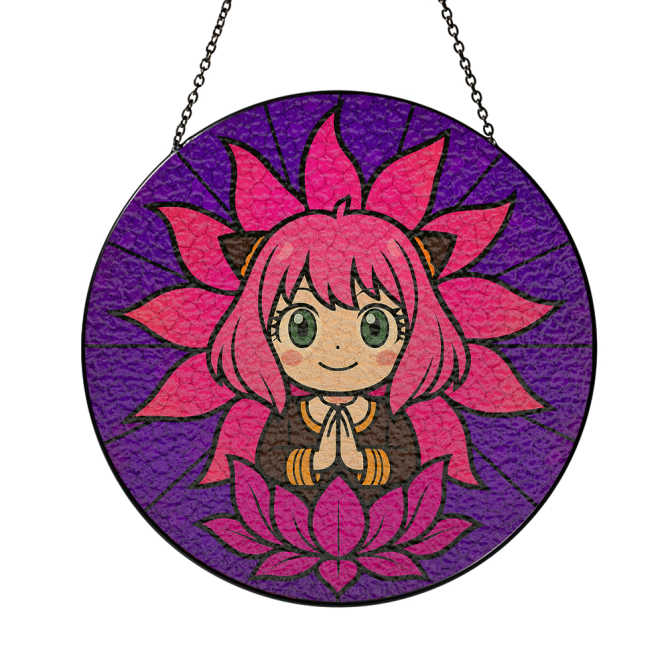Vibrant Anime Girl Art Hanging - Japanese Style Stained Glass Window Decor - Image 3