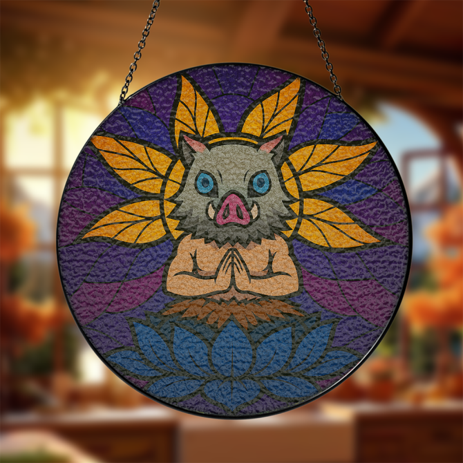 Vibrant Boar Stained Glass Hanging Art - Unique Home Decor Accent For Nature Lovers