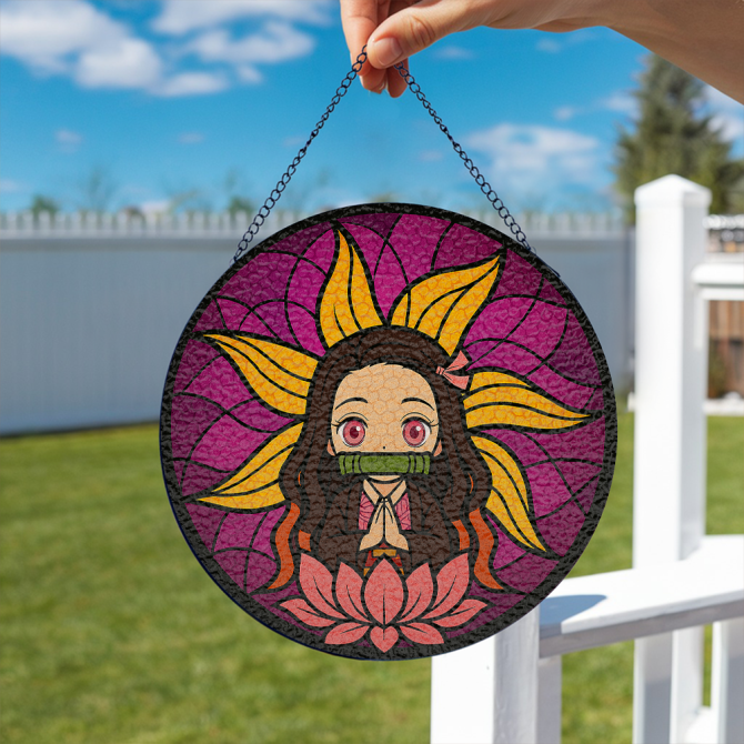 Vibrant Anime-Inspired Stained Glass Hanging Art - Captivating Home Decor Piece - Image 2