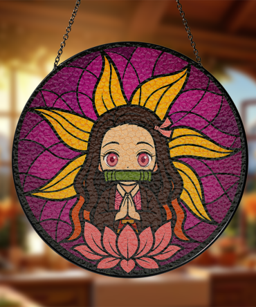 Vibrant Anime-Inspired Stained Glass Hanging Art - Captivating Home Decor Piece
