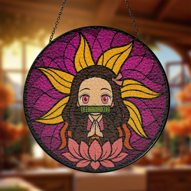 Vibrant Anime-Inspired Stained Glass Hanging Art - Captivating Home Decor Piece