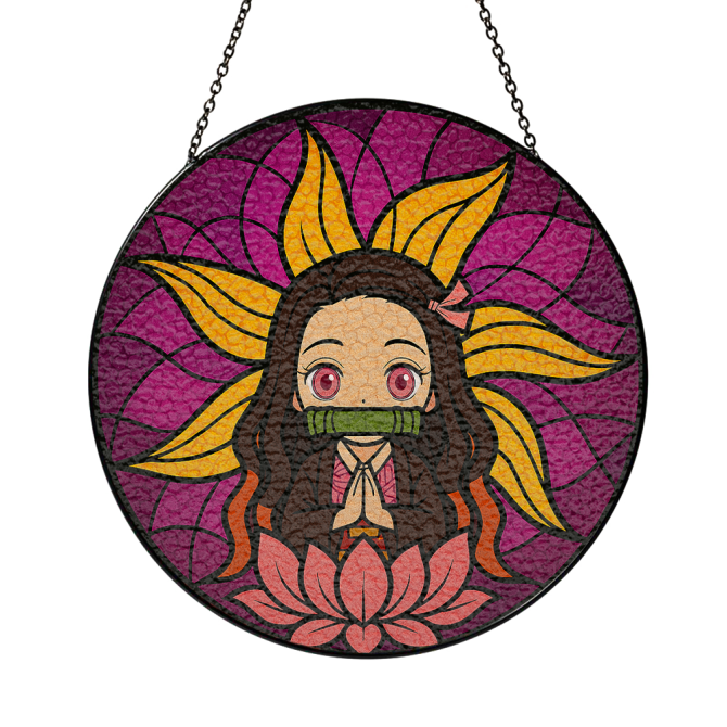 Vibrant Anime-Inspired Stained Glass Hanging Art - Captivating Home Decor Piece - Image 3
