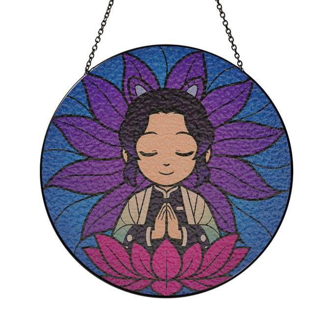 Charming Zen Anime Stained Glass Suncatcher - Meditative Art For Home Decor - Image 3