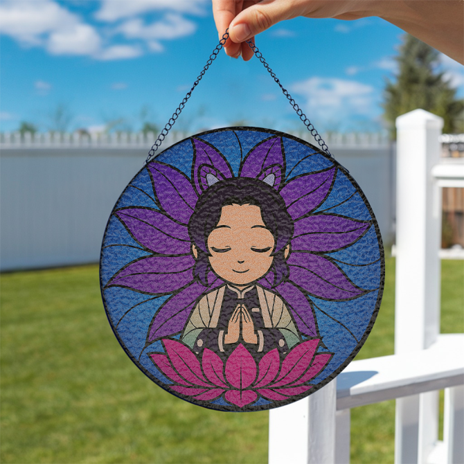 Charming Zen Anime Stained Glass Suncatcher - Meditative Art For Home Decor - Image 2