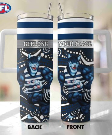 Custom Geelong Cats Afl Tumbler With Handle & Straw – Personalize With Your Name!