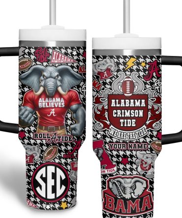 Alabama Crimson Tide Tumbler - Sec Fan Mug With Handle & Straw, Customizable Design