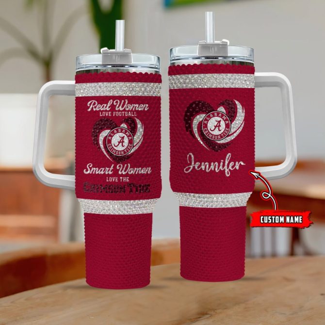 Custom Name Crimson Tide Tumbler With Handle - Perfect Gift For Women Football Fans