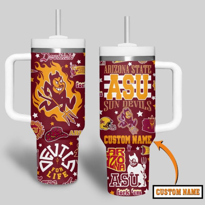 Custom Asu Sun Devils Tumbler With Handle & Straw - Personalized Gift For Fans
