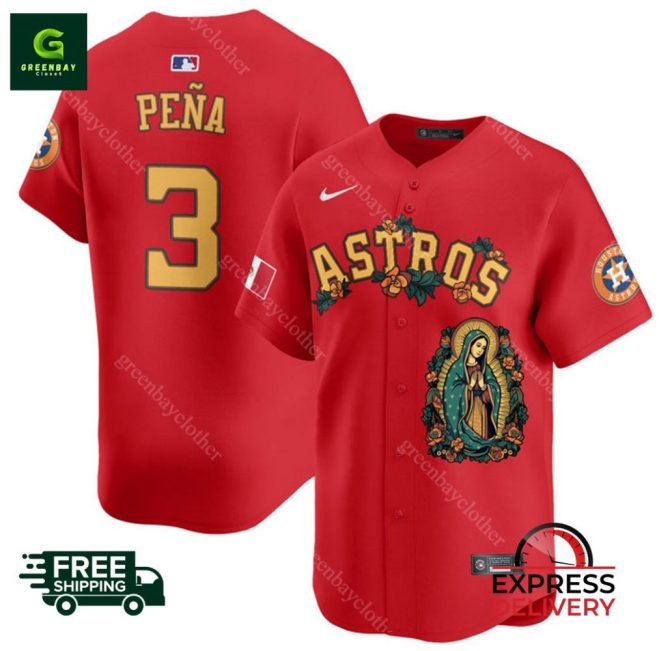 Astros Custom Red Jersey - Peña #3 - Unique Design & Free Shipping!