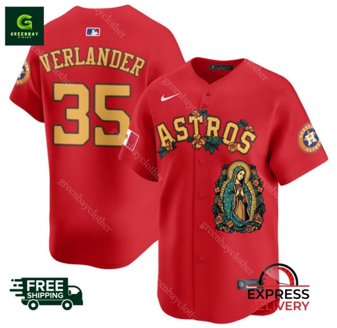 Astros Custom Red Jersey - Verlander #35 , Limited Edition Design , Free Shipping & Fast Delivery!