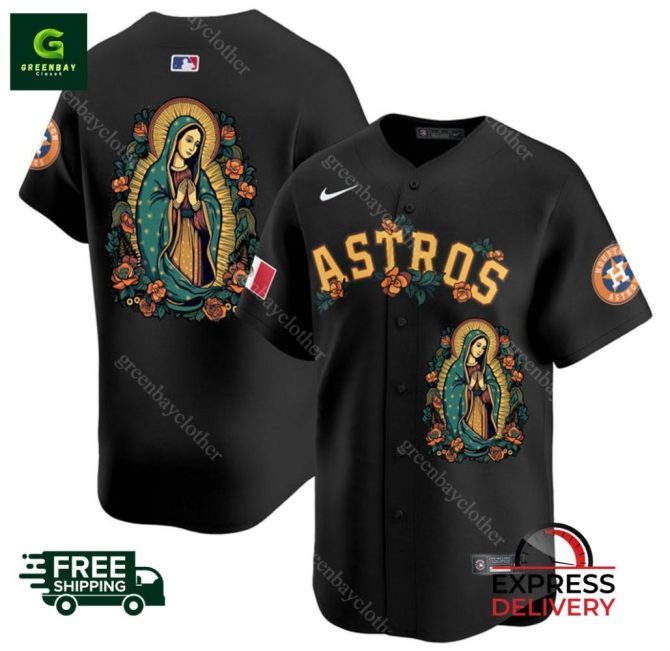Astros Black Jersey With Our Lady Design – Free Shipping & Fast Delivery!