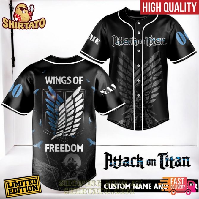 Limited Edition Attack On Titan Baseball Jersey - Wings Of Freedom Design - Customizable - Fast Delivery!