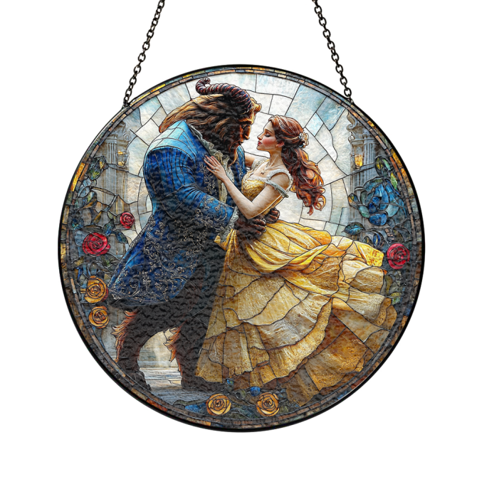 Enchanting Stained Glass Window Hanging - Romantic Beauty & Beast Design For Home Decor - Image 3