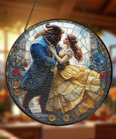 Enchanting Stained Glass Window Hanging - Romantic Beauty & Beast Design For Home Decor