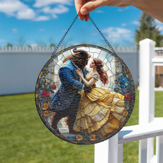 Enchanting Stained Glass Window Hanging - Romantic Beauty & Beast Design For Home Decor - Image 2