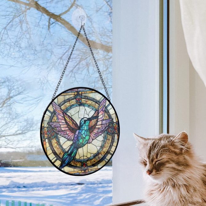 Vibrant Hummingbird Stained Glass Suncatcher - Handcrafted Window Art Decor - Image 2
