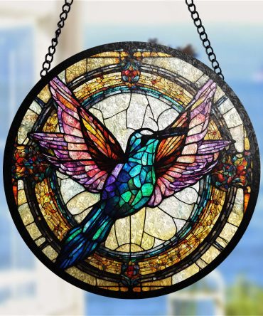 Vibrant Hummingbird Stained Glass Suncatcher - Handcrafted Window Art Decor