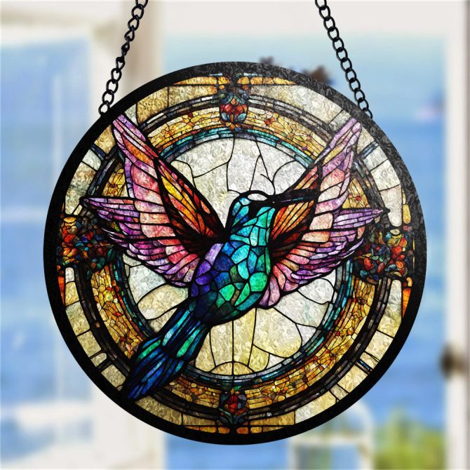 Vibrant Hummingbird Stained Glass Suncatcher - Handcrafted Window Art Decor