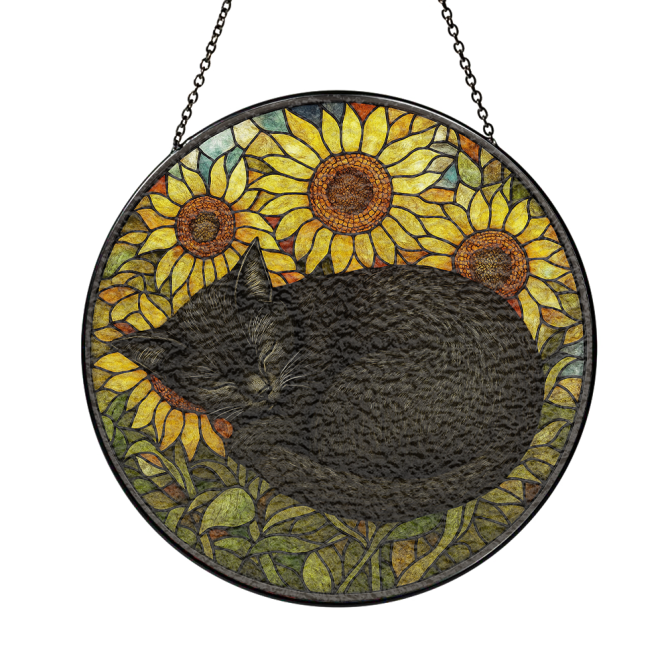 Stunning Cat & Sunflower Stained Glass Hanging - Perfect Window Decor Gift - Image 3