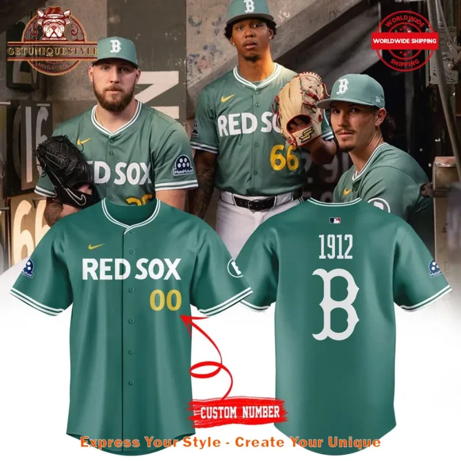 Custom Green Red Sox Jersey - Add Your Number & Name - Worldwide Shipping