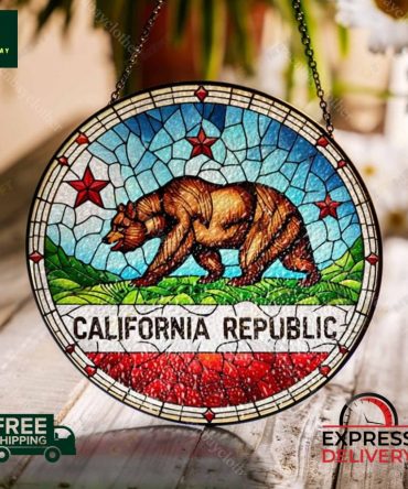 Stunning California Republic Stained Glass Suncatcher - Free Shipping & Express Delivery!