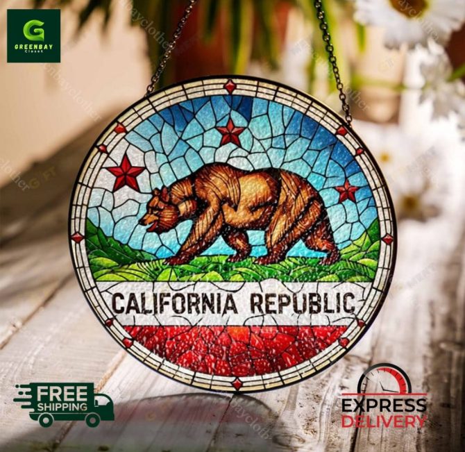 Stunning California Republic Stained Glass Suncatcher - Free Shipping & Express Delivery!