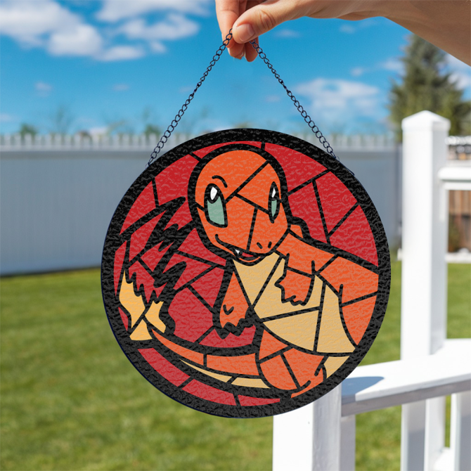 Stained Glass Charmander Suncatcher - Vibrant Pokemon Home Decor Art - Image 4