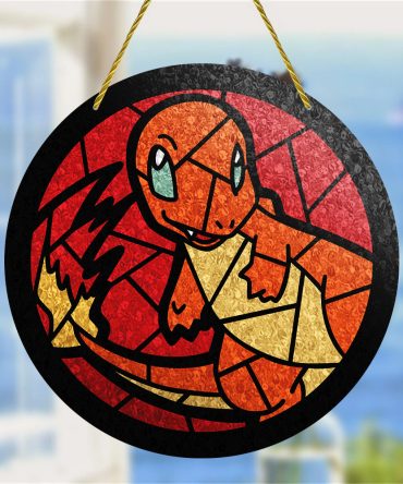 Stained Glass Charmander Suncatcher - Vibrant Pokemon Home Decor Art