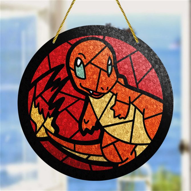 Stained Glass Charmander Suncatcher - Vibrant Pokemon Home Decor Art