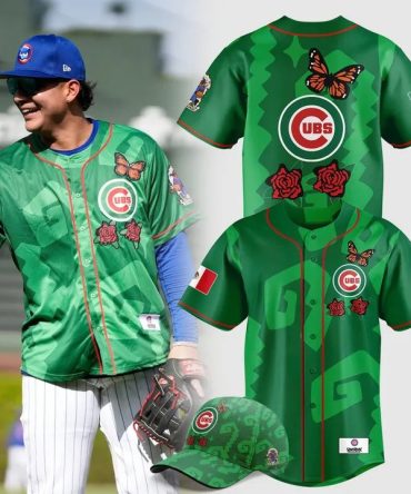 Limited Edition Green Cubs Jersey & Cap Set - Unique Butterfly & Rose Design - Perfect For Fans!