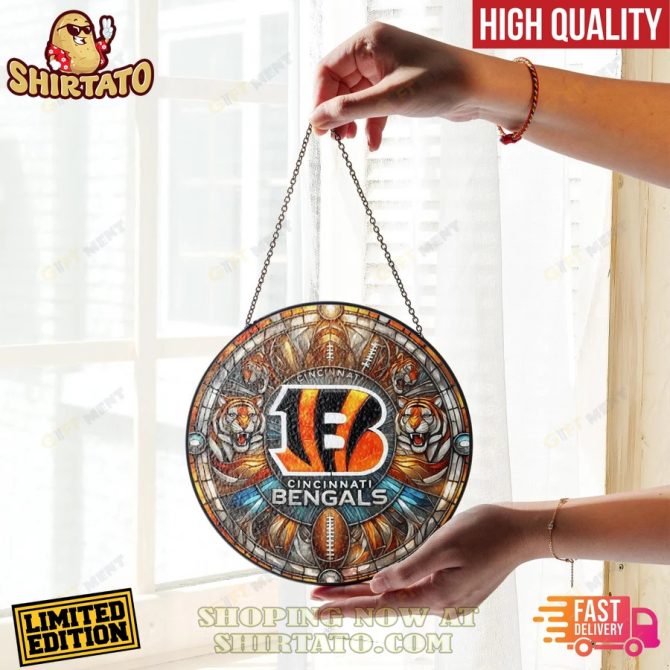 Cincinnati Bengals Stained Glass Suncatcher For Window Hanging Home Decor - Image 3