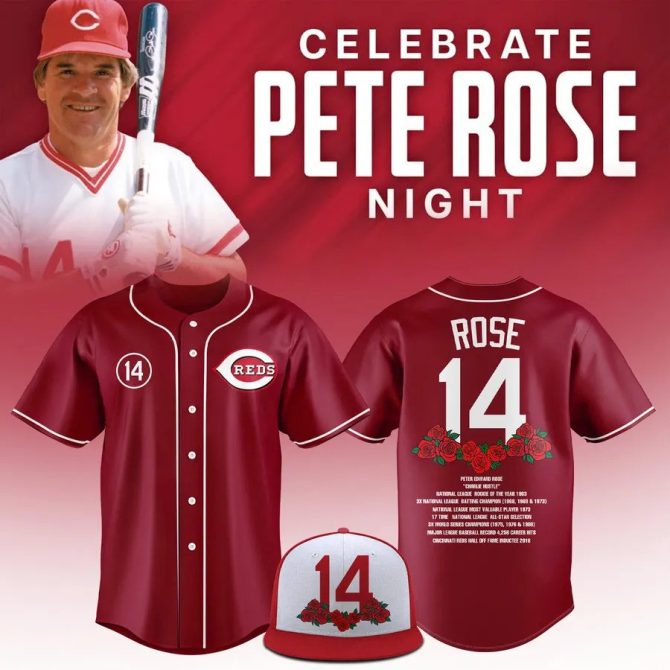 Celebrate Pete Rose Night: Limited Edition Reds Jersey & Cap Set - Perfect For Fans!