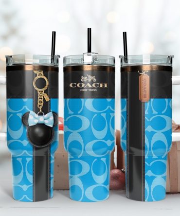 Coach Blue Minnie Mouse Custom Stanley Tumblercup 40 Oz Tumbler With Handle, Stylish Blue Coach Tumbler With Handle, Elegant Travel Mug For On-The-Go